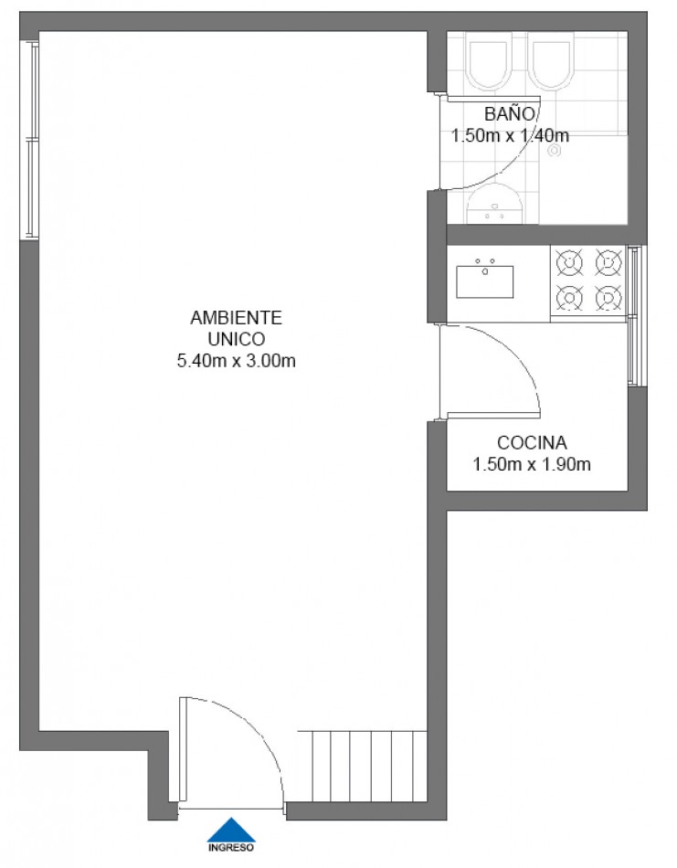 MONOAMBIENTE CON COCINA SEPARADA EN VENTA - OPORTUNIDAD